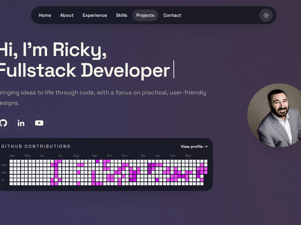 Screenshot of portfolio homepage