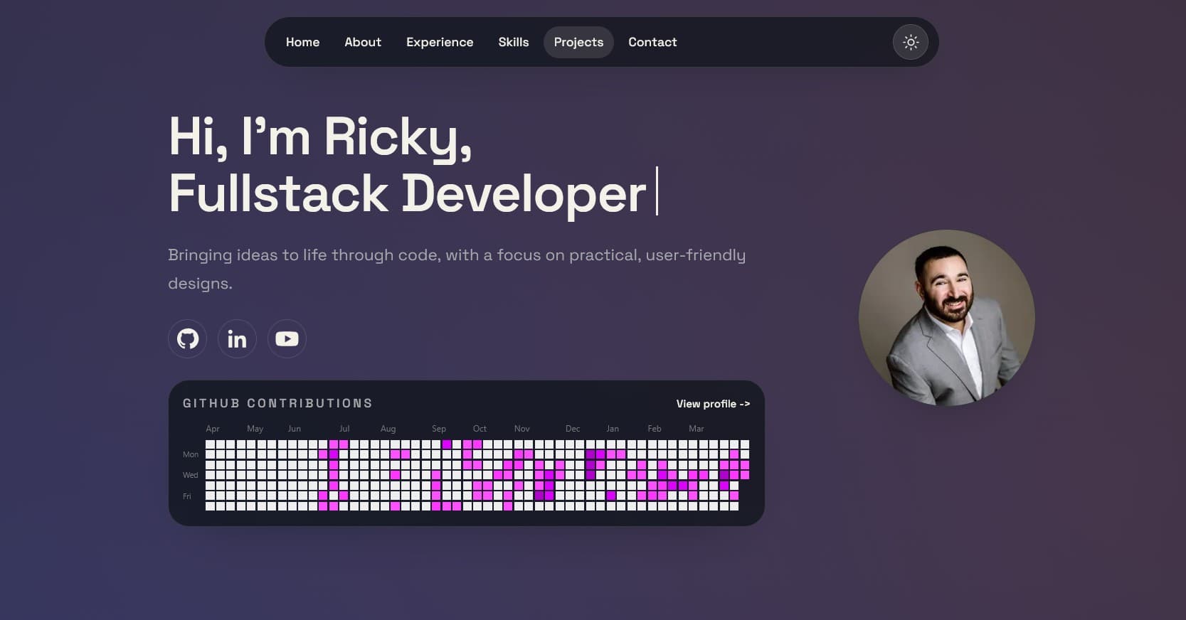 Screenshot of portfolio homepage