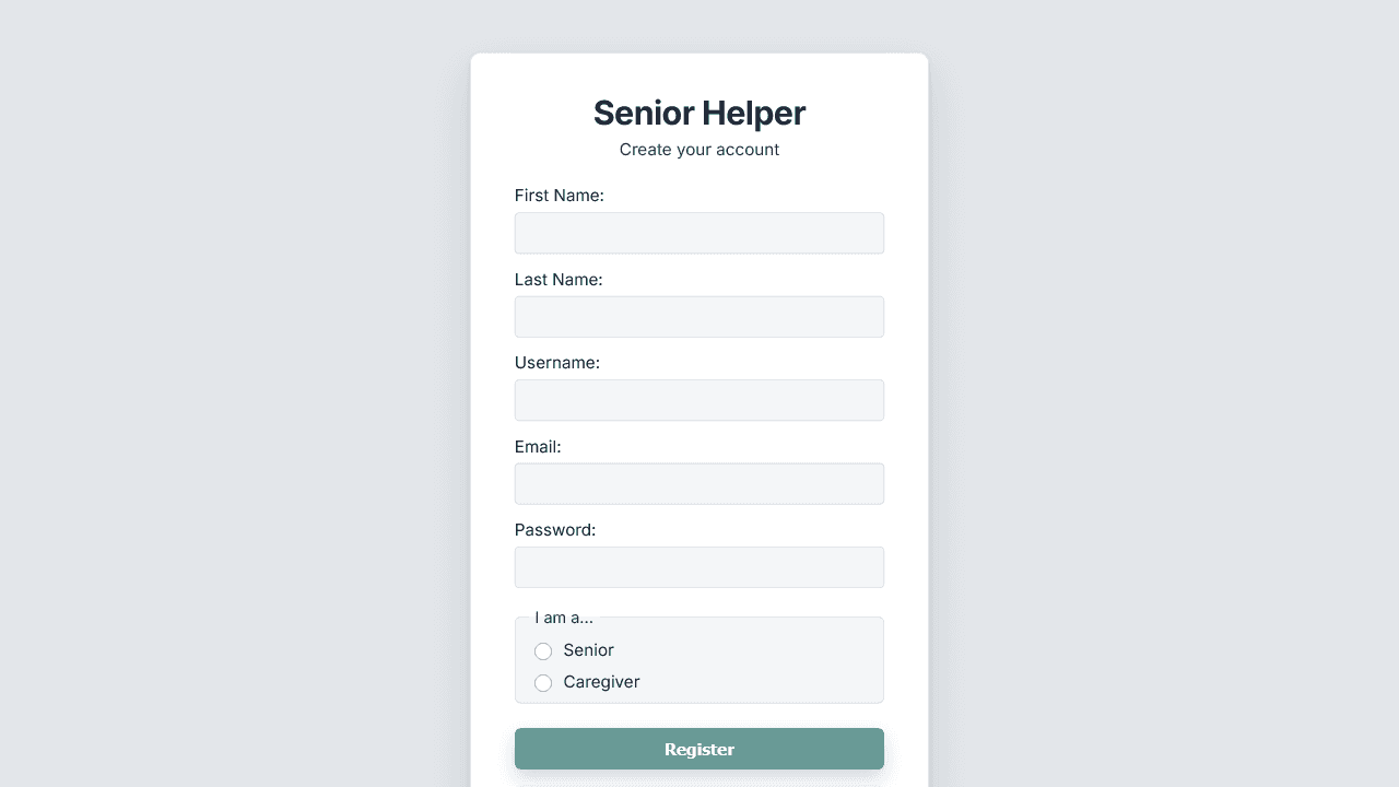 Senior Helper account registration form